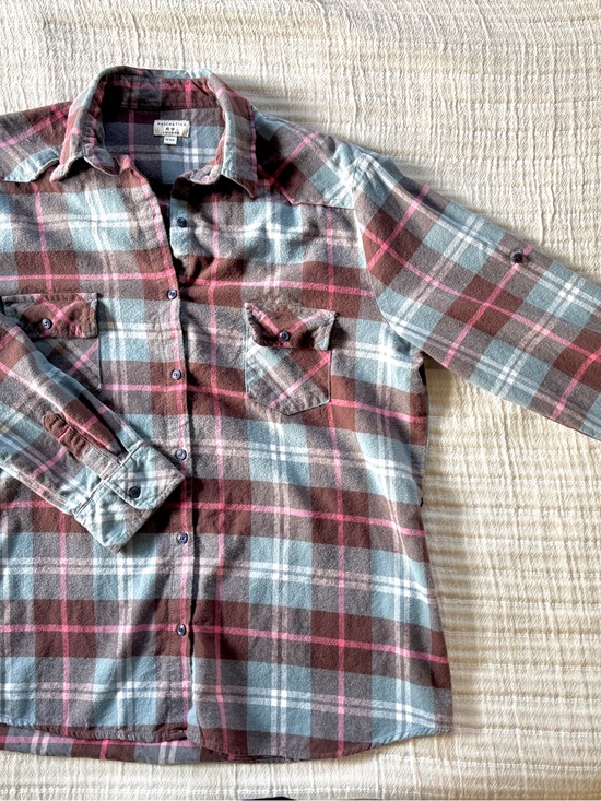 Matchstick Tops - Matchstick:  Plaid Flannel Shirt - Pink & Gray